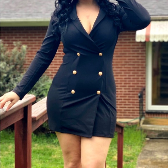 green emerald velvet dress Regal Noir Double-Breasted Blazer Dress – Rouxelle main image 1